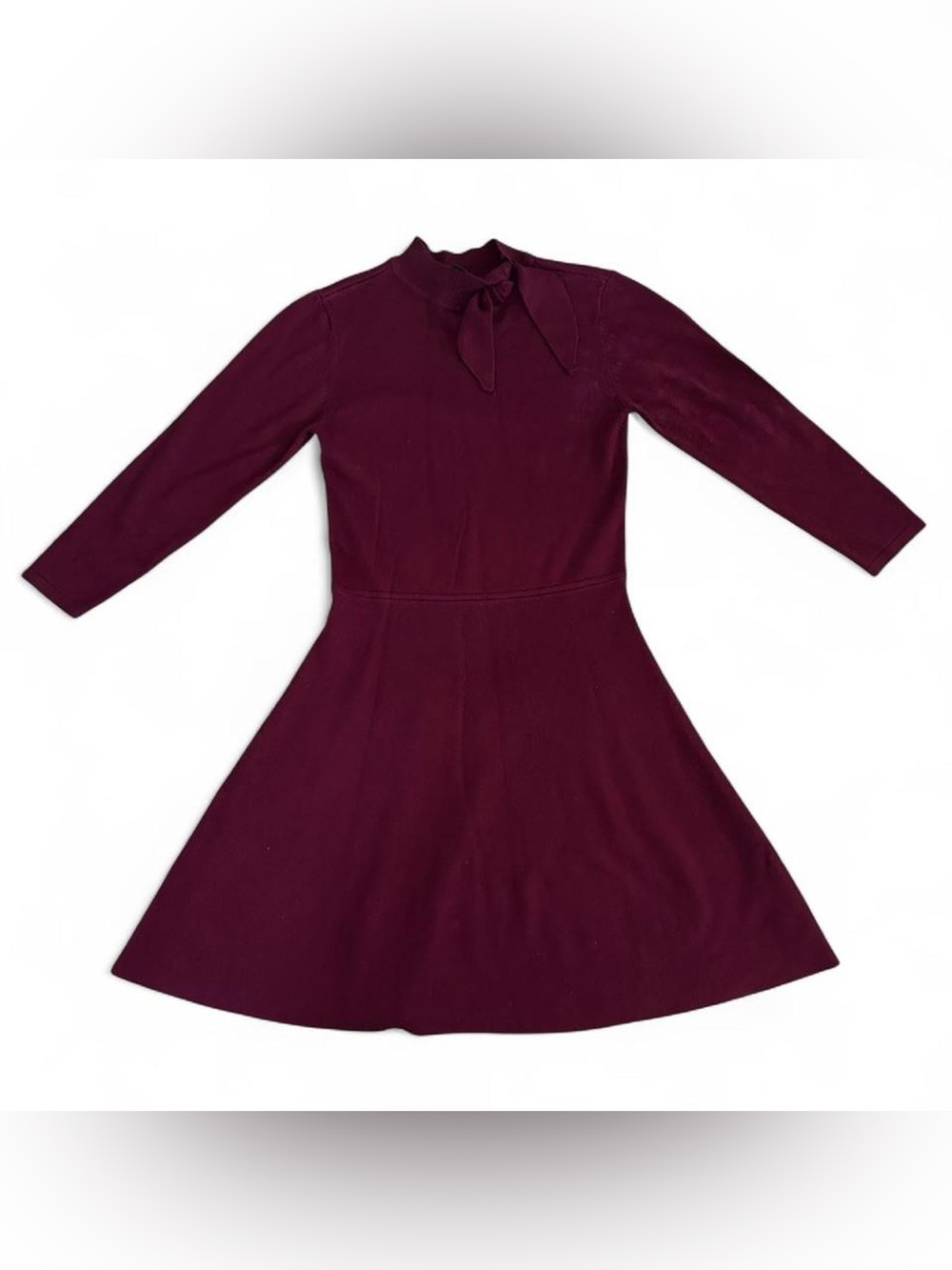 BCX Burgundy Tie-Neck Fit-and-Flare Dress